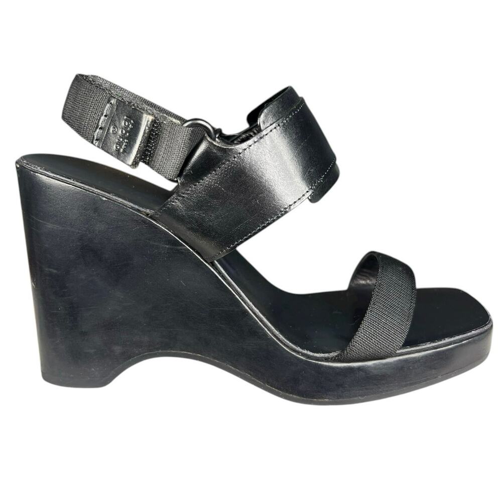 Vintage Gucci Women’s Black Wooden Platform Slingback Sandal Size 6.5